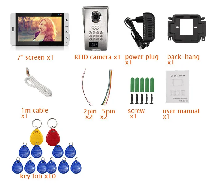 " сенсорный белый монитор видео домофон система+ Водонепроницаемый RFID код клавиатура разблокировка дверной Звонок камера