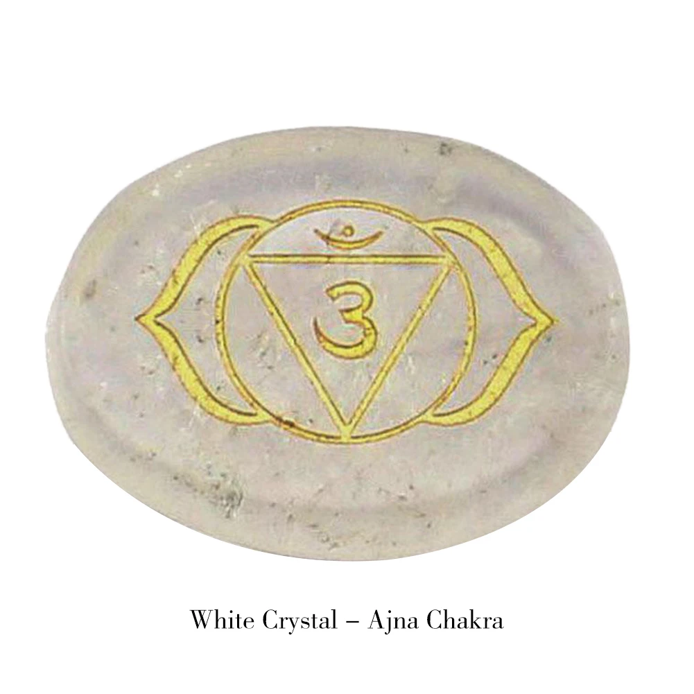 The image of a clear quartz stone for the Third-Eye Chakra represents balance, meditation, chakra healing, education, and aesthetics. It symbolizes spiritual insight and intuition.