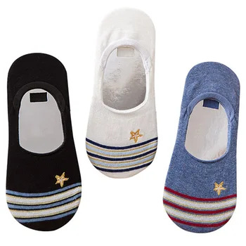 

6 Pairs Women Invisible Boat Socks Spring Summer Funny Embroidery Stars Striped Non-slip Silicone Girls Sock Cotton Female Socks