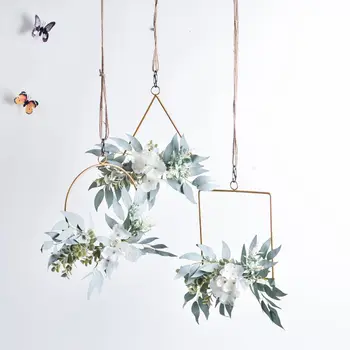 

Geometric Metal Garland Home Decoration Simulation Hydrangea Backdrop Wall Ornament Wreath Home Garden Office Decoration