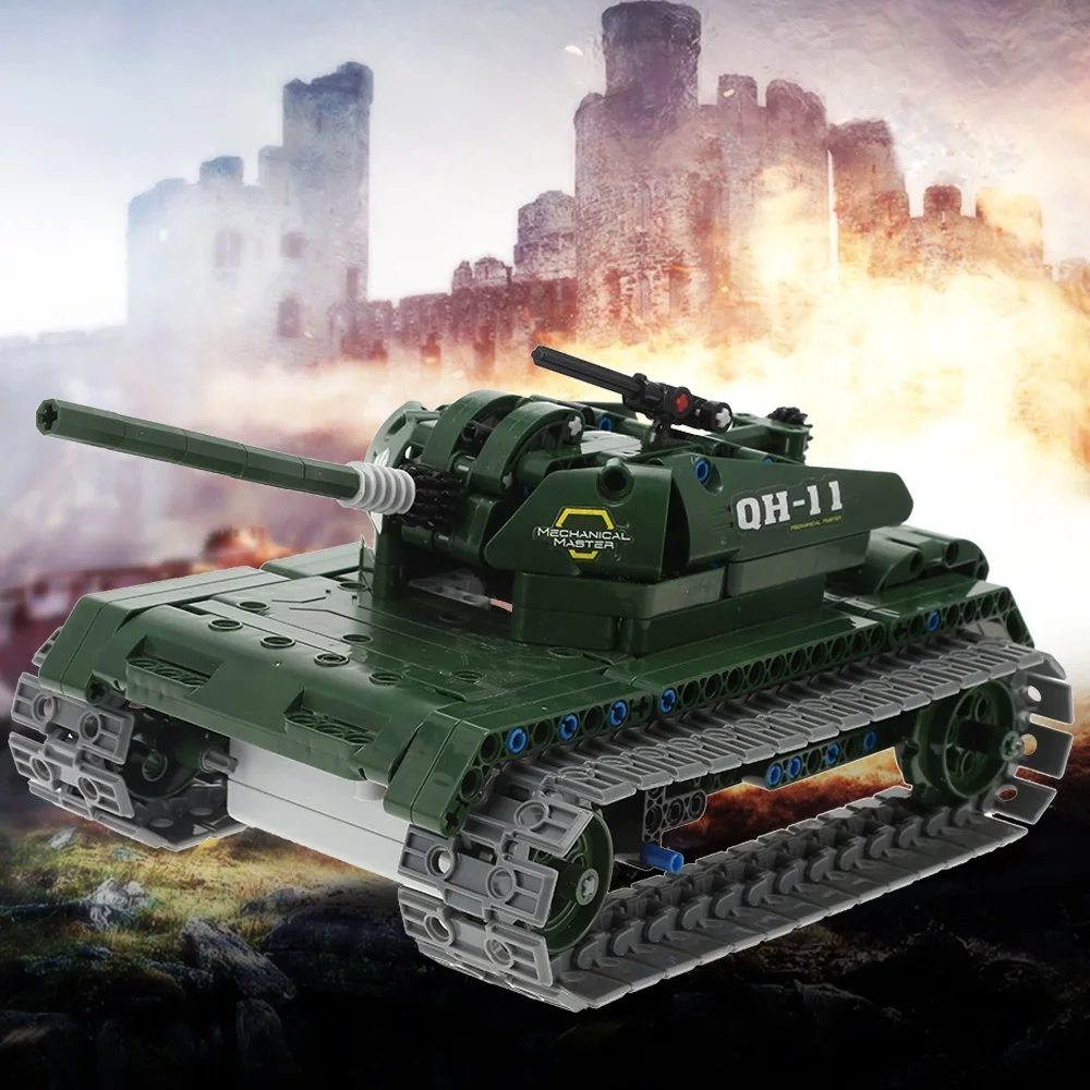 Newest 453pcs Technic Military Remote Control RC Tank Can Rotate Turret