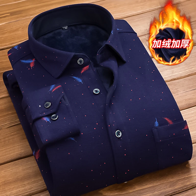 Winter Pure Cotton Cordurog Plush Warm Shirts Male Thick Soft Long Seeve Shirt Popular Chic Design Casual Shirt