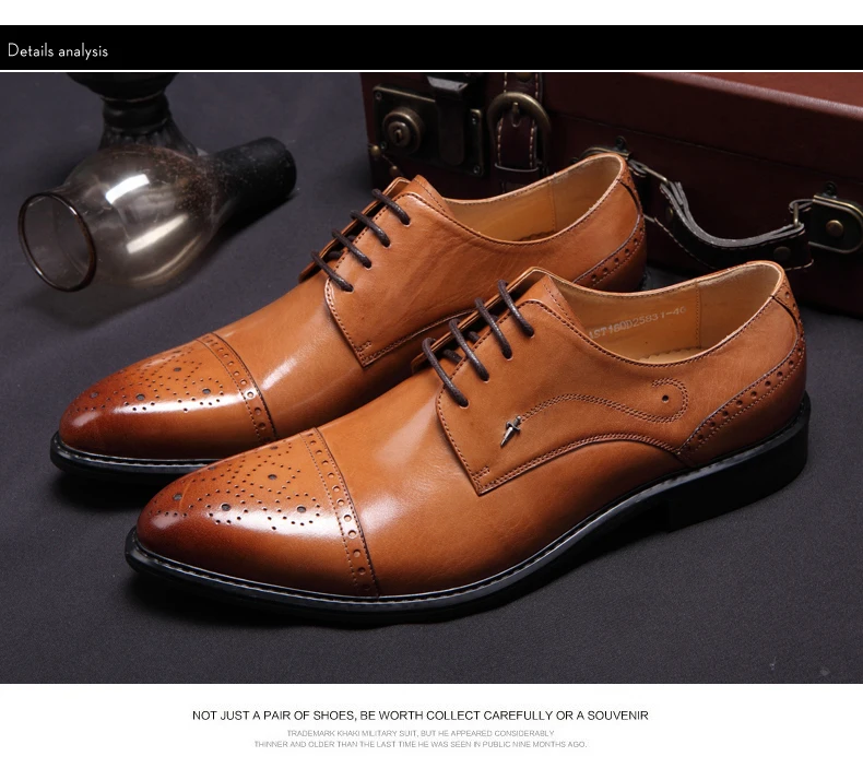 Casual Men's Full Grain Leather Oxfords Shoes Handmade Business Leisure Lace Up Wedding Dress Shoes Party Brogues Shoes For Men (1)