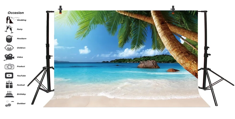 Laeacco Sea Beach Palm Tree Summer Scenic Photography Backgrounds Customized Photographic Backdrops For Photo Studio
