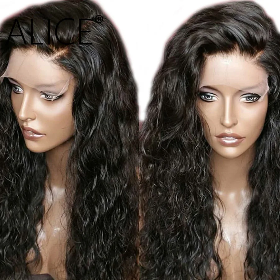 Алиса кудрявые человеческие волосы парики с детскими волосами 130% бразильские волосы remy кружевные передние человеческие волосы парики предварительно выщипанные кружевные парики 13x4