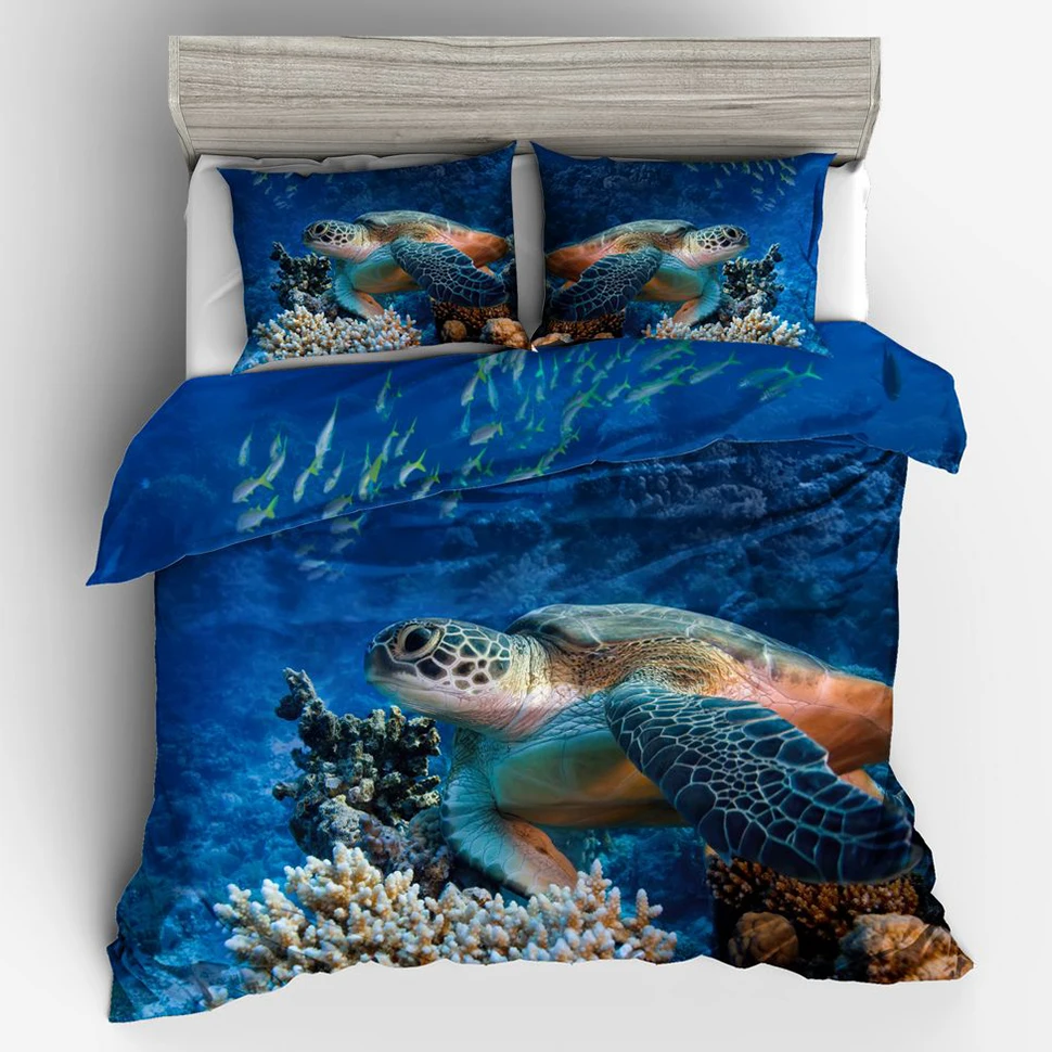 Deep Blue Ocean Turtle 3D Luxury Bedding Duvet Cover Set Pillowcase Kids Touched Twin Full Queen