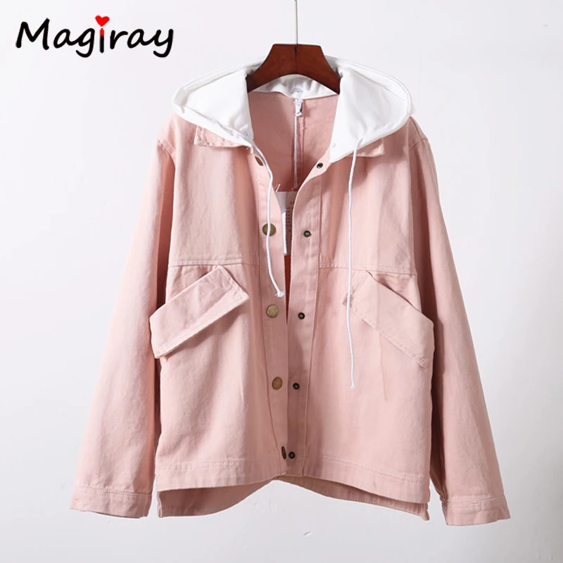 Magiray Harajuku Hooded Basic Denim Jacket Women 2019 Spring Autumn Pink Plus Size Outwear Trim Jeans Coat Looase Casual Top 339 Magiray Harajuku Hooded Basic Denim Jacket Women 2019 Spring Autumn Pink Plus Size Outwear Trim Jeans Coat Looase Casual Top 339