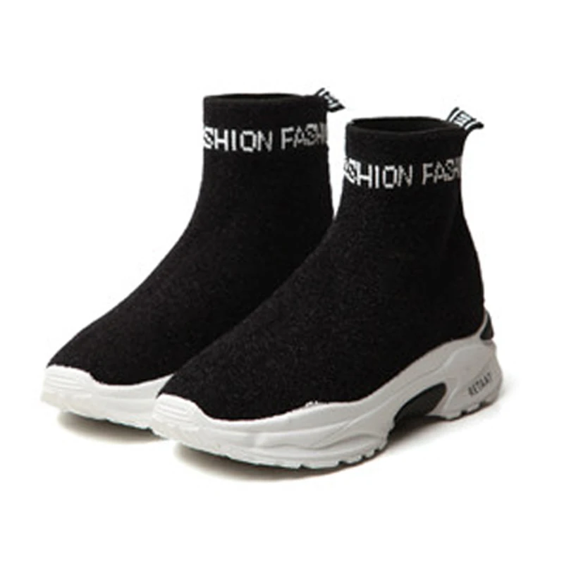 

2019 Spring Black New Elastic Mesh Flywire Sock Shoes Light Fashion Ladies Tide Walking Sneakers Women Casual Fitness Footwear