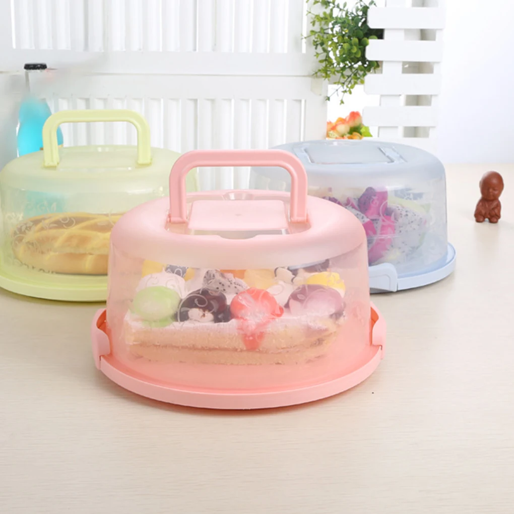 

Feiqiong Plastic Storage Box Round Cake Box Carrier Handle Pastry Holder Dessert Container With Cover Kitchen Accessories