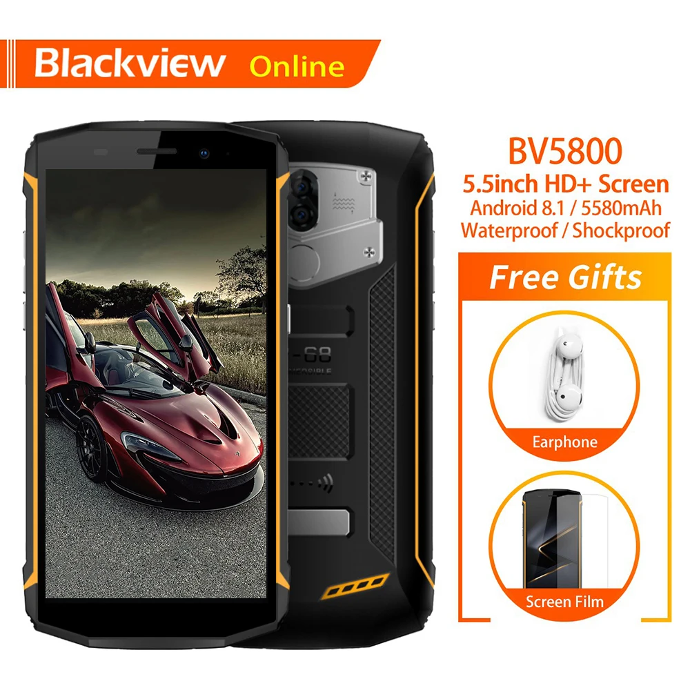 

Blackview BV5800 Original IP68 Waterproof 5.5" Smartphone 2GB+16GB Quick Charge 5580mAh Battery NFC 4G Shockproof Mobile Phone