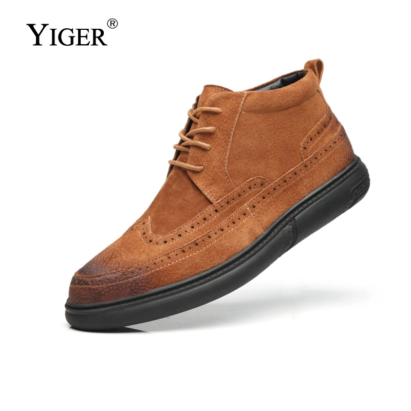 

YIGER New Men Martins Boots Genuine Leather Ankle Boots Male winter Casual Shoes Lace-up Retro Bullock man boots Rubber sole 164
