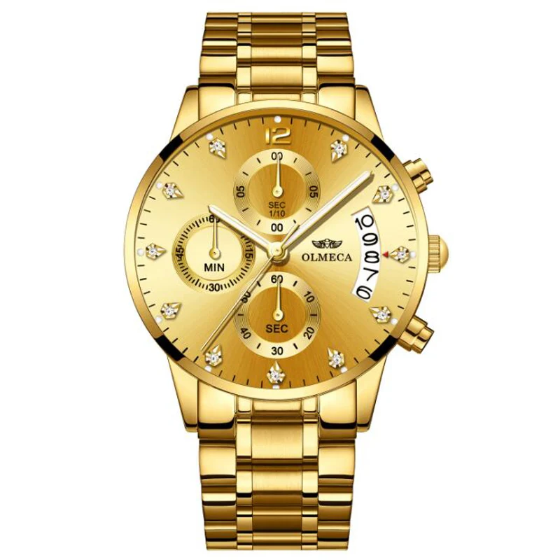 OLMECA мужские деловые часы Топ бренд класса люкс часы с хронографом полностью стальные синие золотые повседневные кварцевые часы Relogio Masculino - Цвет: 07