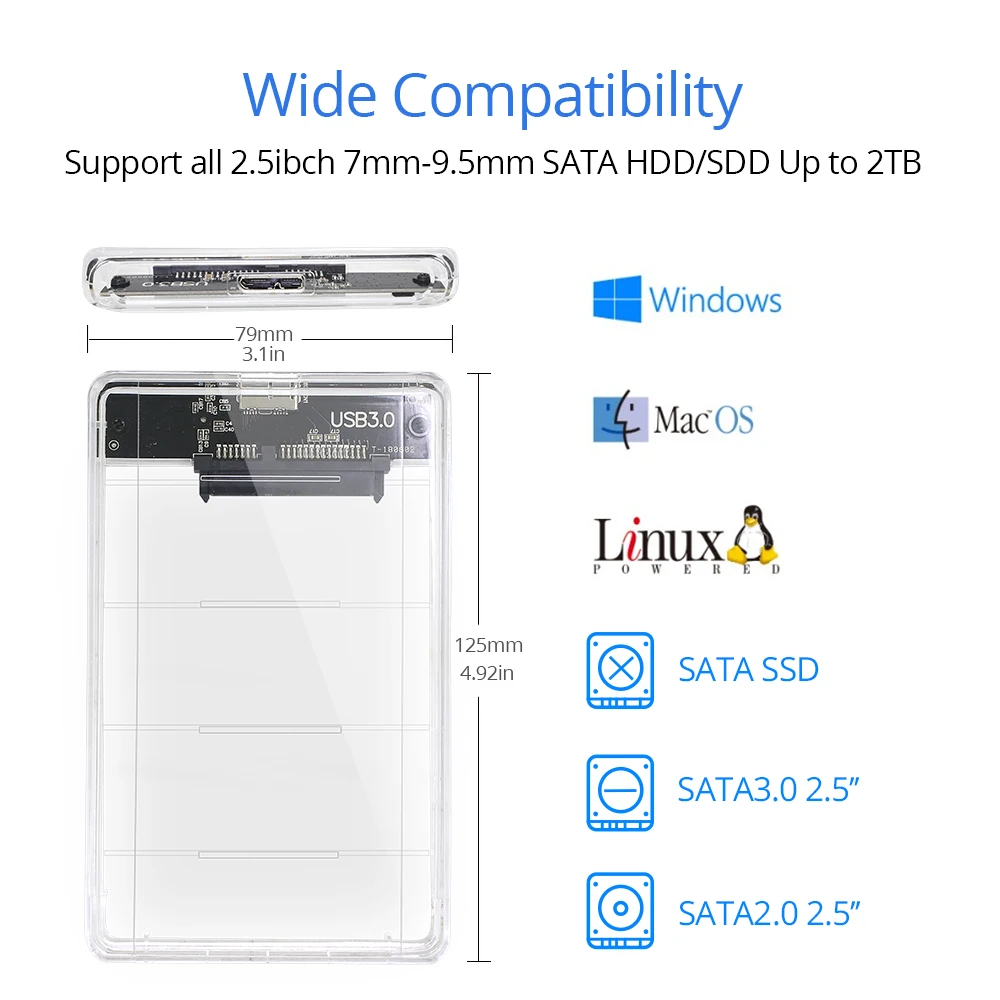 Прозрачный чехол TISHRIC для жесткого диска 2 5 дюйма HDD/SSD корпус Sata к USB 3 0 адаптер UASP