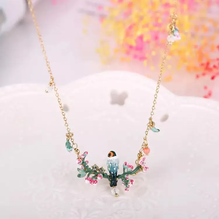 Amybaby дизайнерское эмалированное глазурное кольцо с розовым камнем и кристаллами цветущая вишня Птица Ювелирные изделия для вечерние - Цвет основного камня: necklace 2