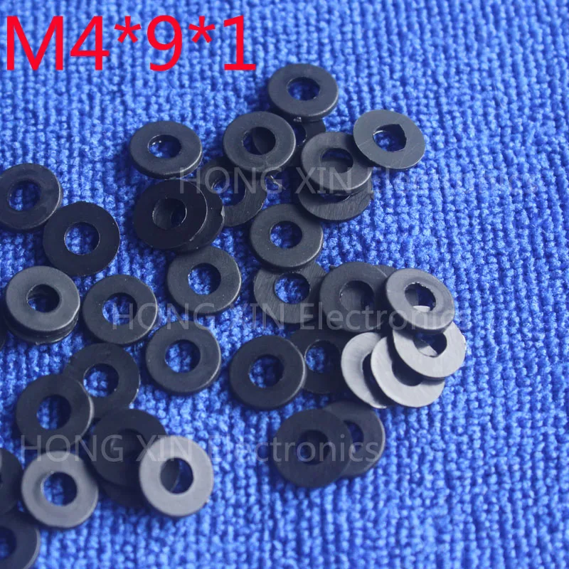 

M4*9*1 Black 100pcs Nylon Washer Plastic Flat Spacer Washer Thickness circular round Gasket Ring High Quality circular