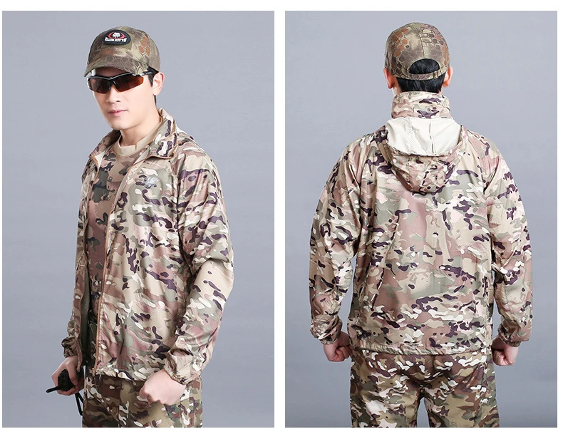 Refire gear летняя камуфляжная охотничья тактическая куртка мужская Тонкая водонепроницаемая военная ветровка куртка Солнцезащитная армейская куртка