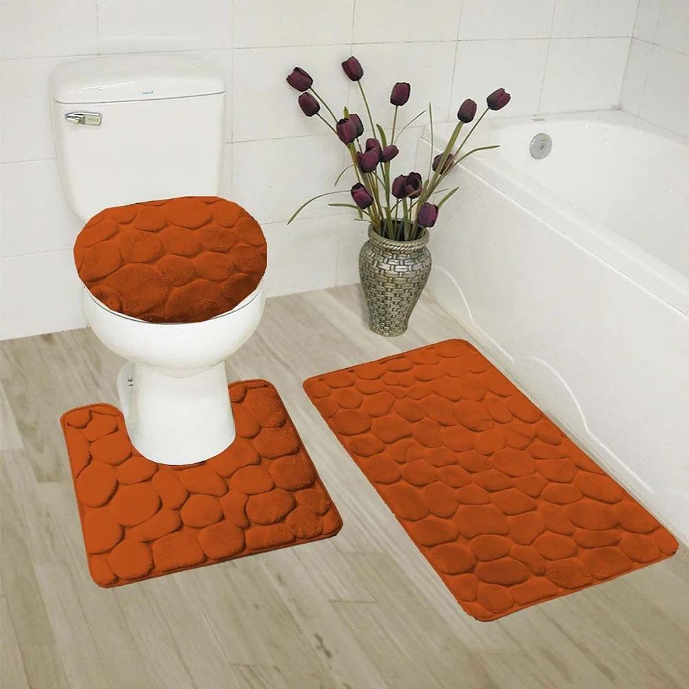 3 шт. дизайн булыжника ванная комната коврики для туалета крышка Нескользящая пол контур коврик - Цвет: Rust Color