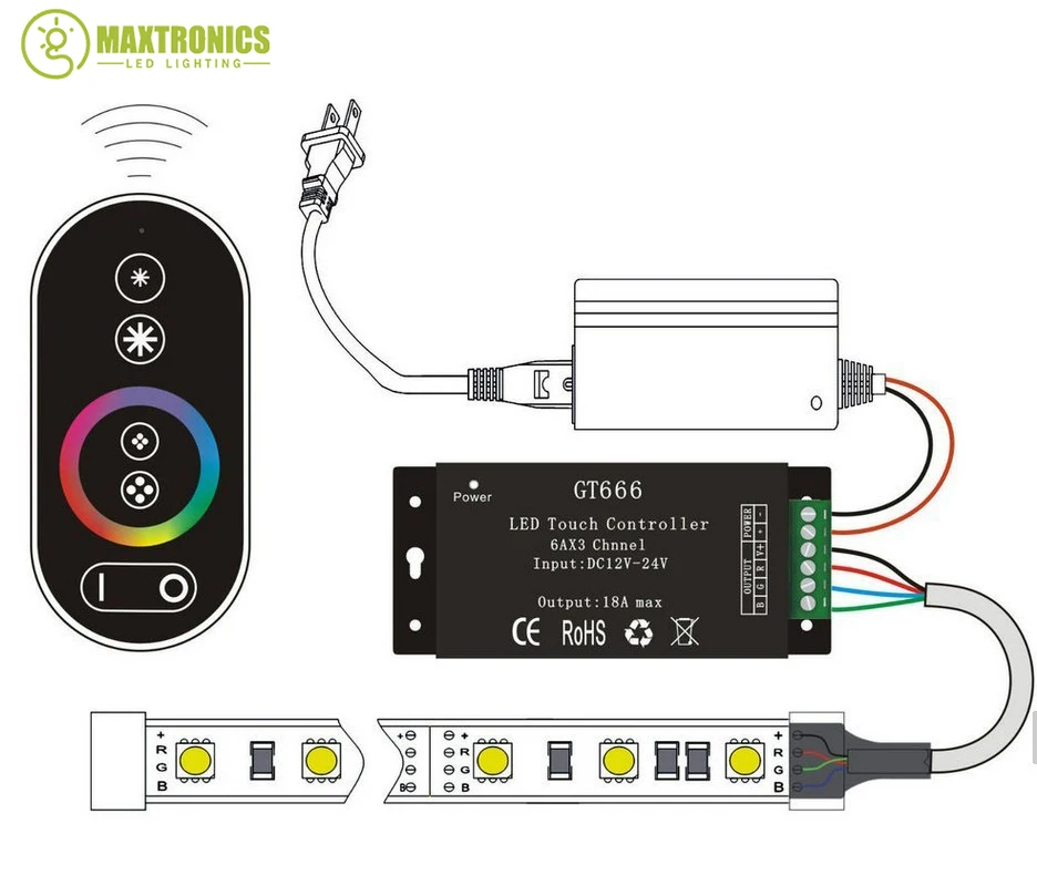 Новый 1 шт. DC12 24V 6Ax3channel контроллер RBG GT666 сенсорный светодиодный для светодиодной