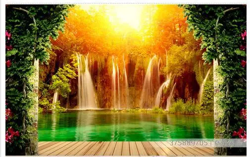 

Custom photo wallpaper 3d murals wallpapers Pastoral scenery 3 d waterfall living room background wall papers