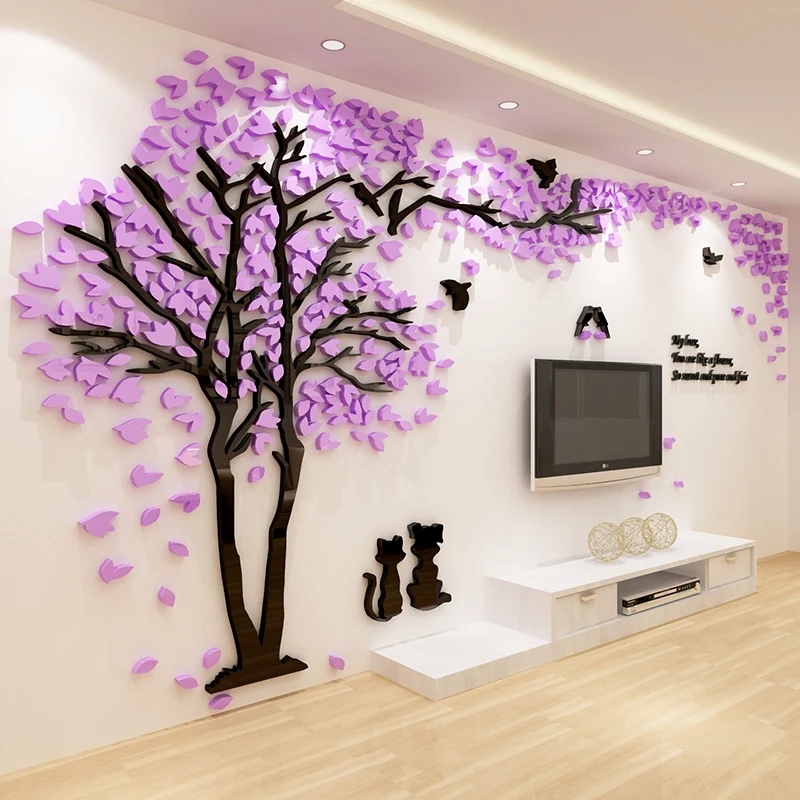 3D стикер с парой деревьев, акриловая стерео Наклейка на стену, домашний декор, для гостиной, спальни, дивана, декоративное искусство, креативный