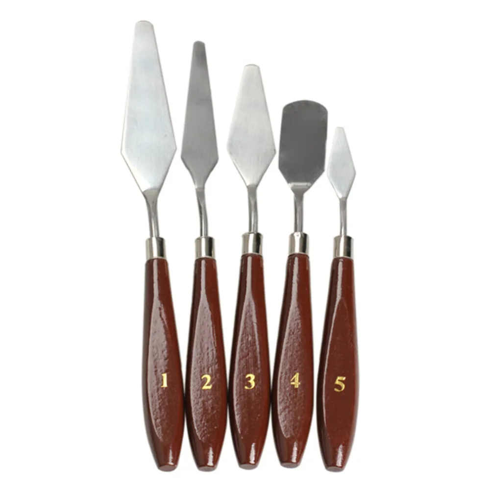  5pcs Stainless Steel Ceramics Tools Spatula Palette Knife Mixing Scraper Set for Pottery Tools Wood