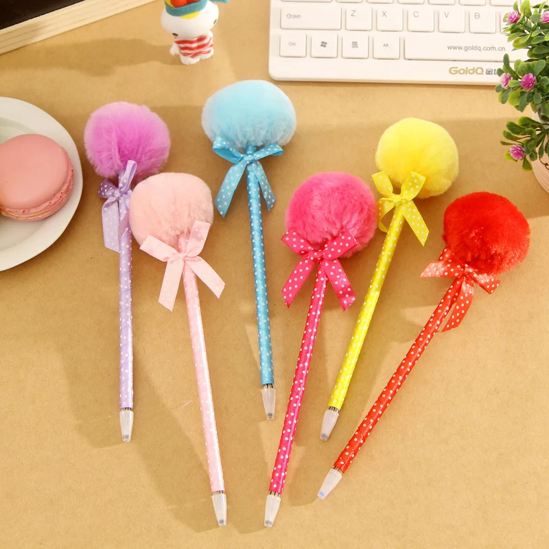 

Creative Hairball Plastic Ball Pens Cute Kawaii Plush Color Ballpoint Pen For Writing Korean Stationery Office School Supplies