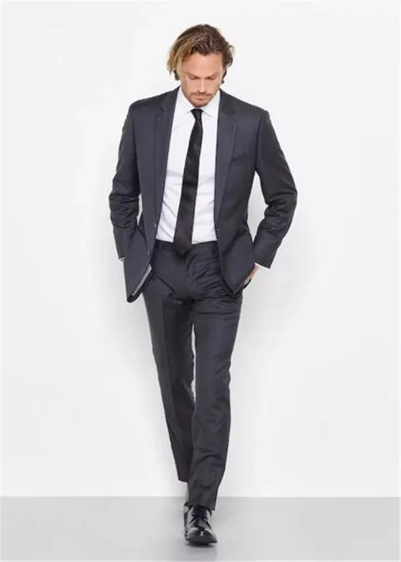2 шт. Серый Мужской Блейзер костюм для свадьбы Slim fit Бизнес Офис Жених вечерние пиджак мужской костюм с брюками на заказ