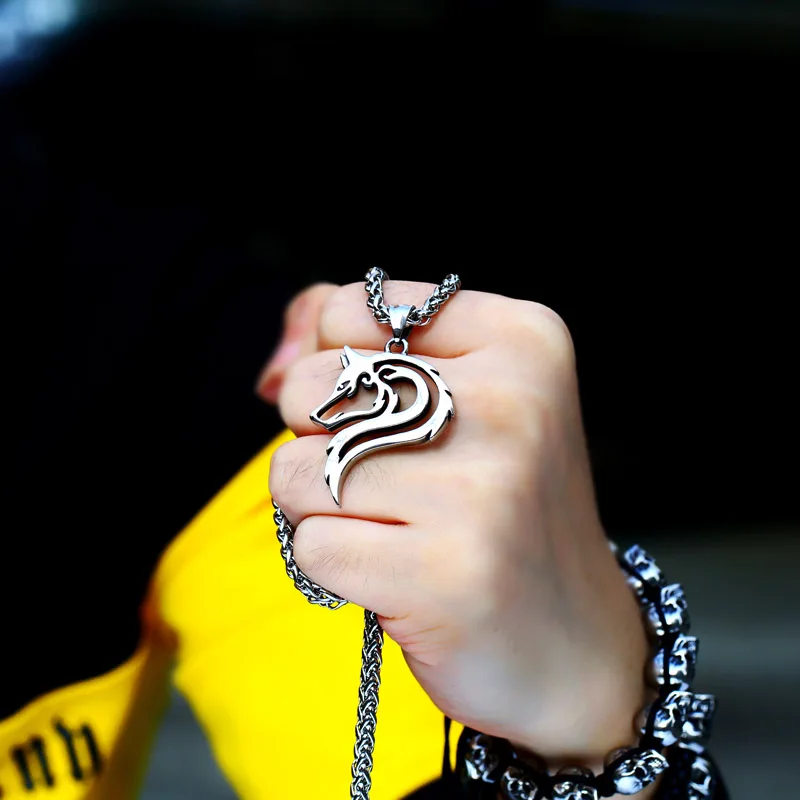 BEIER Punk 316L stainless steel new design howling wolf pendant necklace viking men celt Charm Fashion jewelry BP8-302