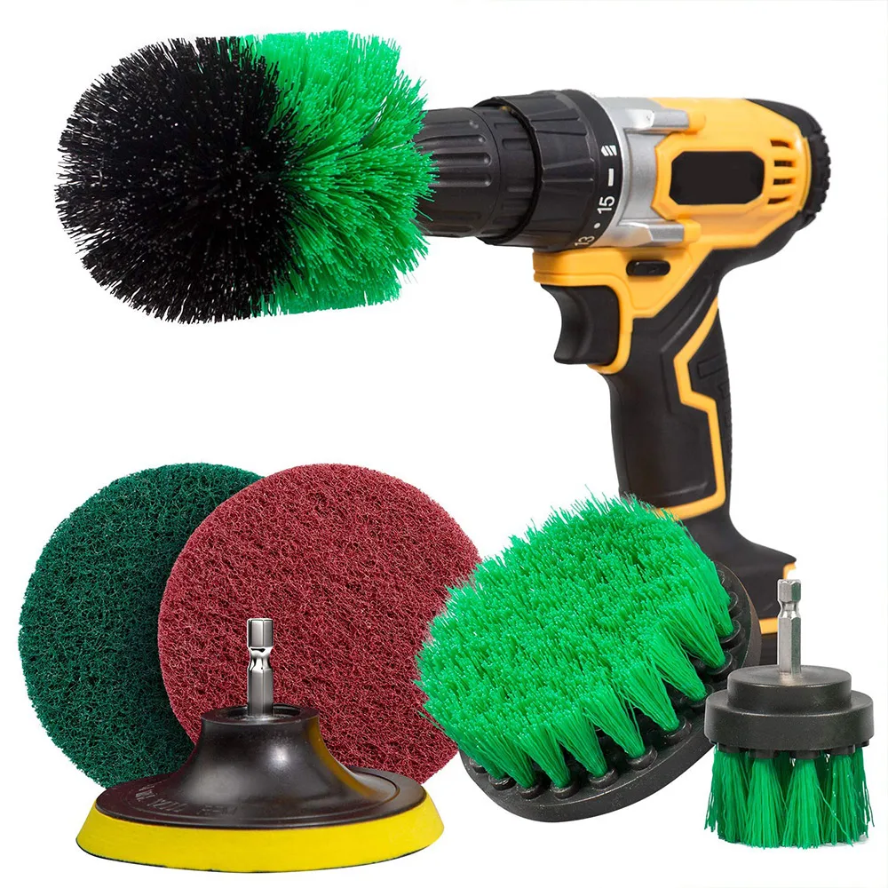 

6pcs Electric Drill Brush Scouring Pad Backing Pad Attachments for Auto Tyre Tire Bathroom Kitchen Round Cleaning Kit Tool