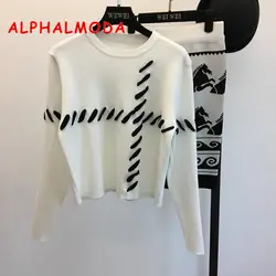 ALPHALMODA 2018 осень зима в европейском и американском стиле OL мода вязание костюмы связывания строка куртка + Пони юбка для женщин наборы