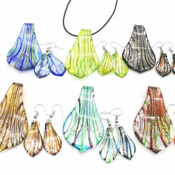 

6 sets Twist Mix Colors Murano Lampwork Glass Necklace Earring Jewelry Set, Fashion Jewelery Set, Murano Jewelry Set
