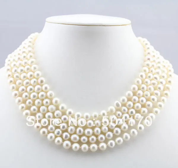 ¡Envío Gratis! Popular collar de perlas blancas de agua dulce de 6-7 MM Longitud de 90
