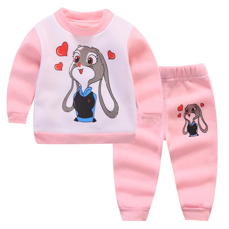 

Children's autumn winter warm cartoon sweater suit Middle and small children plus velvet thickening casual suit winter clothing