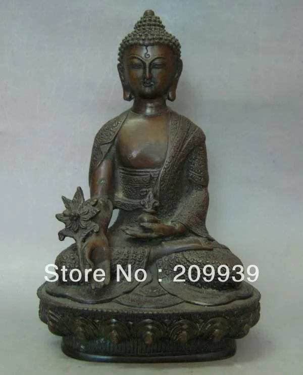 

00338 7.7" Tibet Tibetan Bronze Medicine Buddha Statue