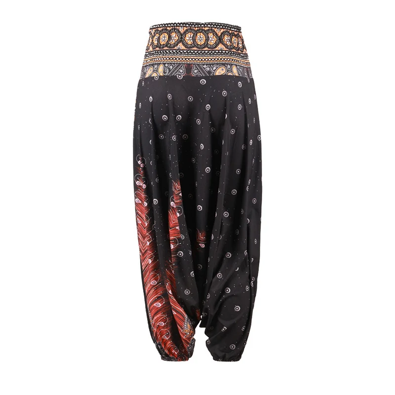 One Size Women Thai Indian Harem Trousers Comfy Boho Pants Long Beach Summer Pants Casual Loose Low Cut Floral Trousers
