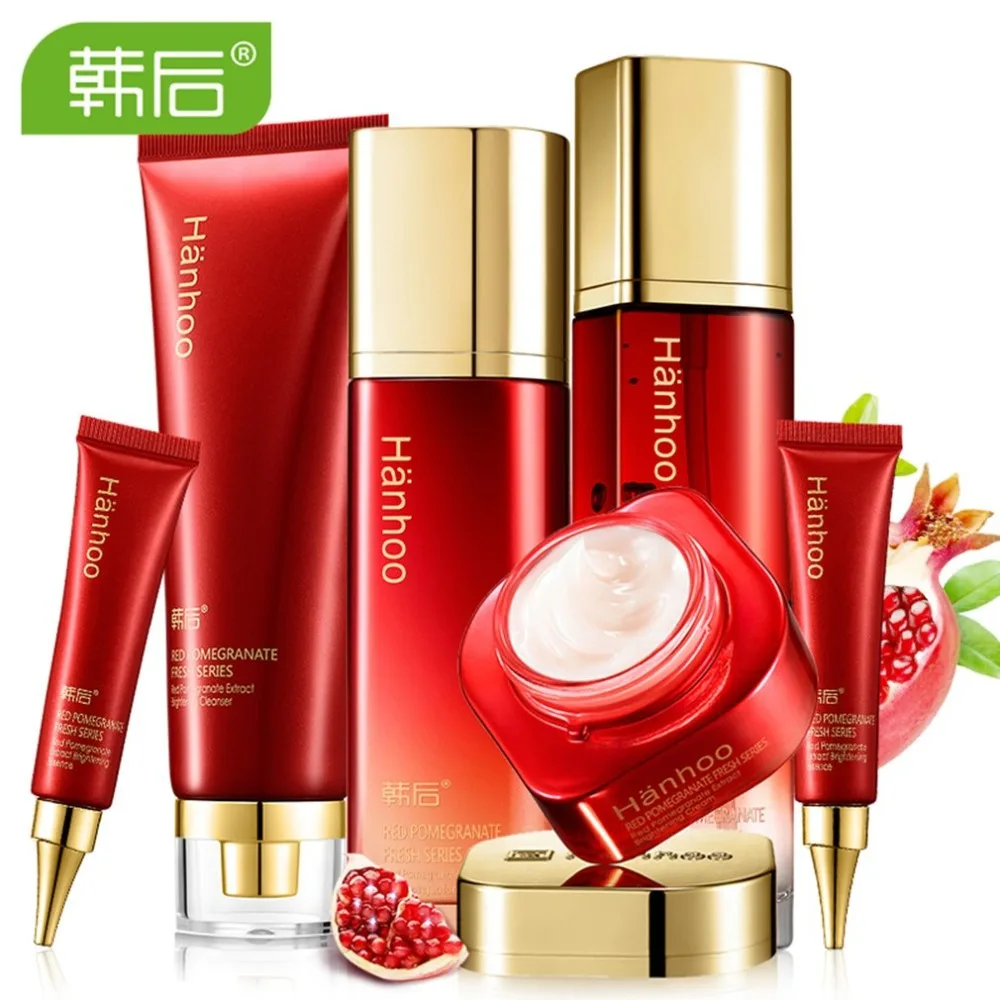 

6pcs/set Face Care Moisturizing Fresh Red Pomegranate Facial Nourishing Whitening Antioxidant Cream Essence Lotion Set 2018 New