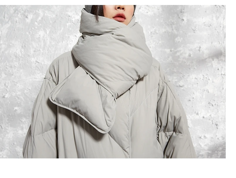 Дизайн arrrivals с шарфом рукав летучая мышь оверсайз длинное зимнее пальто белый пуховик для женщин