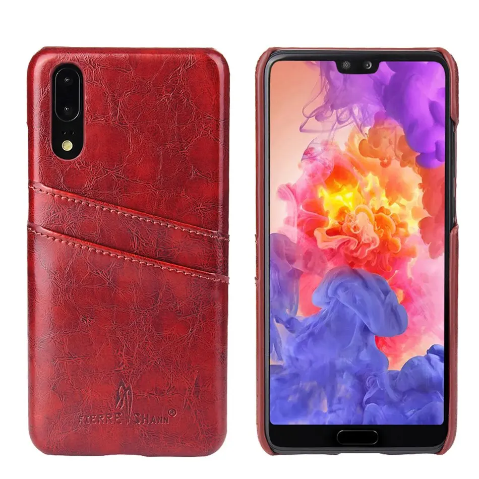 Чехол для Huawei P20 задняя крышка из вощеной натуральной кожи с отделениями карт