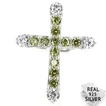 5.6g real 925 sólido prata esterlina cruz verde peridot cz mulher anéis eua sz 7.25 # 34x26mm