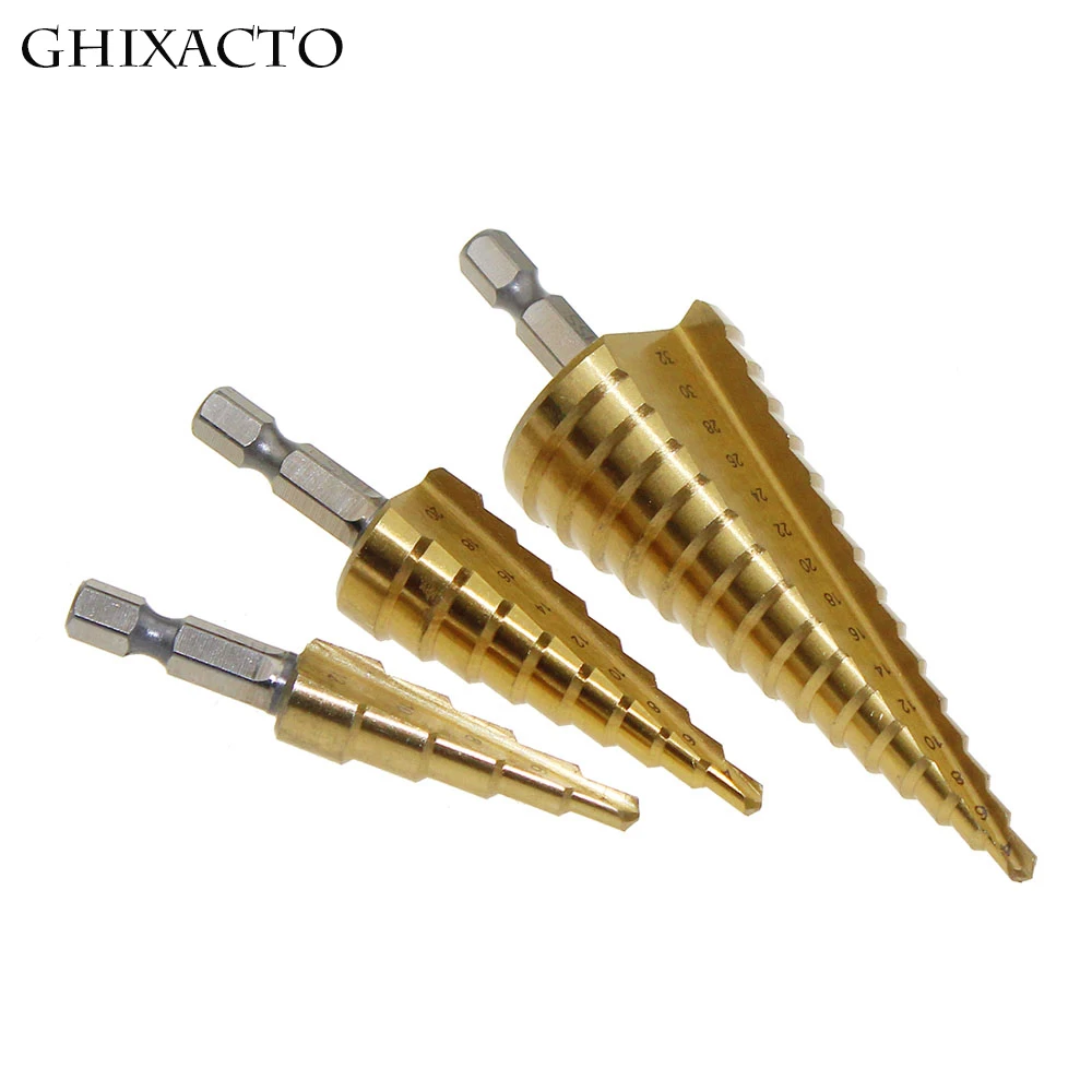 

HSS 4-12/20/32mmTitanium Coated Step Drill Bit Drilling Power Tools for Metal High Speed Steel Wood Hole Cutter Step Cone Drill