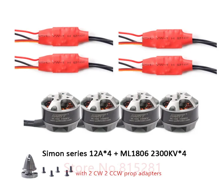

4 PCS ML1806 2300KV motor with prop adapter & 4 PCS Simon 12A Brushless ESC Speed Controller for 250mm QAV250 QuadCopter Drone