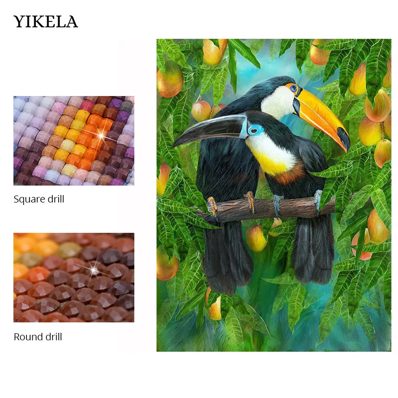 

5D Diy Diamond Painting Bird Fruit Full Square Diamond Embroidery Green Unfinished Diamond Mosaic Cross Stitch