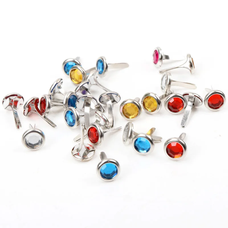 

8X15mm 50Pcs Mixed Rhinestone Studs And Spikes For Clothes Round Brads Scrapbooking Embellishment Fastener Brads