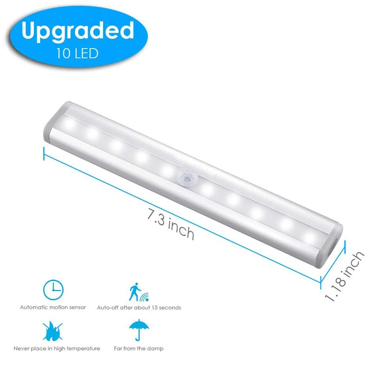 buy Motion Sensor LED Night Light 10 LEDs High Lumen Wireless PIR Lamp Under Cabinet Lights Kitchen Wardrobe Emergency Lighting