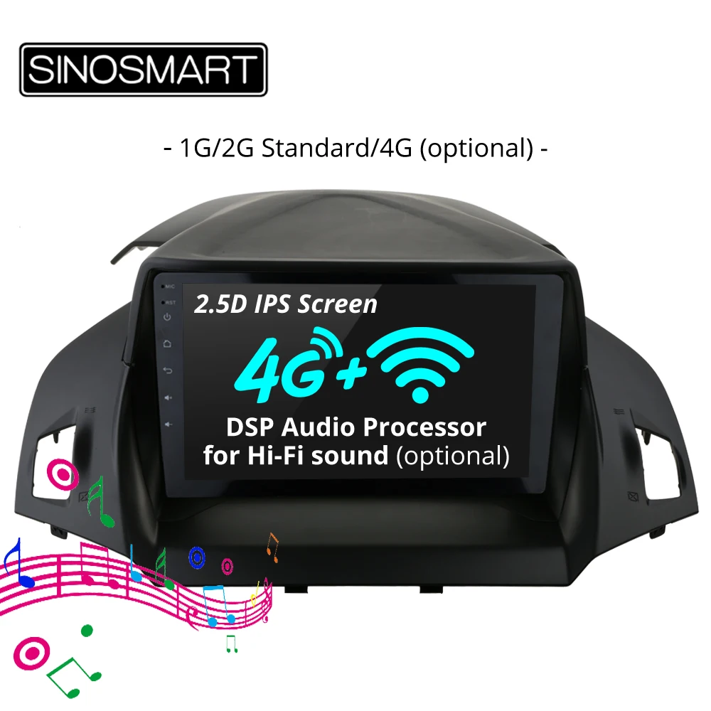 

SINOSMART 2.5D IPS/QLED 1G/2G Car GPS Navigation Player for Ford Kuga Escape C-Max 2013-2015 32EQ DSP, 4G SIM Card Slot Optional