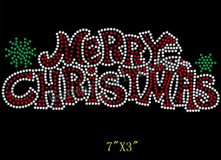 YX Free shipping hot fix rhinestone motif designs Merry Christmas iron