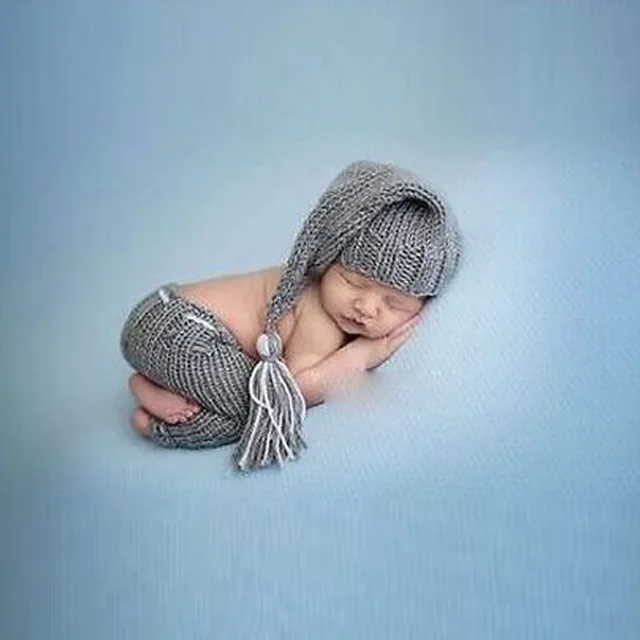 Newborn baby photo props handmade pants knit and elf night cap hat for photography props baby Newborn baby photo props handmade pants knit and elf night cap hat for photography props baby