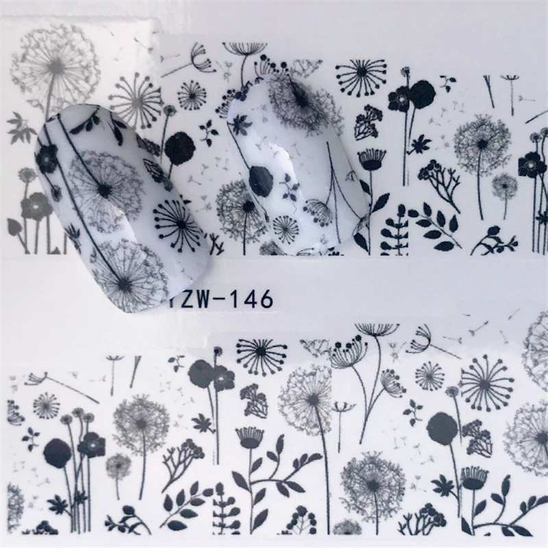 

ZKO New Black Flower Lace Designs Nail Art Water Decals Transfer Nail Stickers Decoration Elegance Manicure Tool