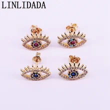 10Pair Gold color cz Zirconia paved fashion trendy jewelry delicate eye shaped stud earring