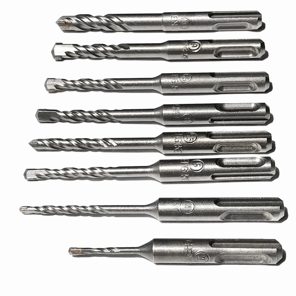 

8PCS/set 3/4/5/6/7/8/9/10mm Solid alloy Tip SDS Plus Round Shank 4 hollow hammer Drill Bits for home DIY decoration purpose